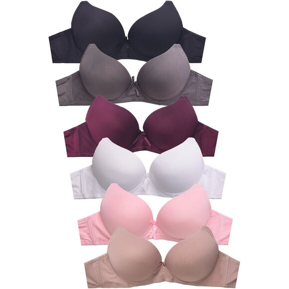 PACK OF 6 Women's Sofra Full Coverage Solid Push Up T Shirt Bras (BR4186PU1) - Picture 1 of 7